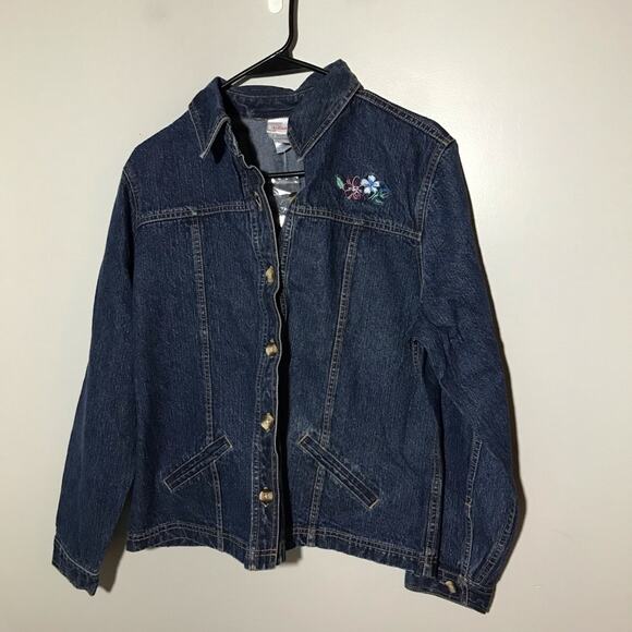 Disney Womens M denim embroidered jean jacket Mickey Minnie floral NWOT - Picture 1 of 9